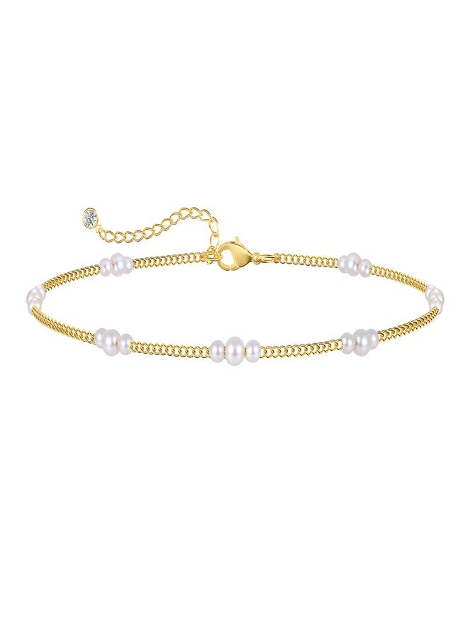 Kyerlyn Dainty Pearl Chain Anklets for Women 18k Gold Plated Ankle Bracelets for Women Waterproof Adjustable Chain Gold Anklet Simple Fashion Summer Beach Gift - Image 1
